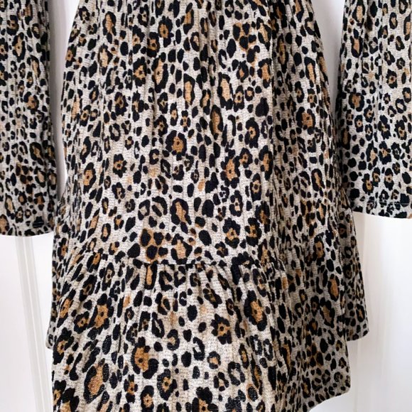 Zara Women Tan/black Tired Long Sleeves Pullover Knit Leopard Print Dress - Picture 2 of 5